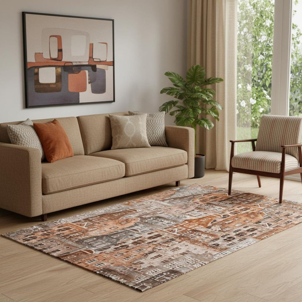 HomeRoots 5' X 8' Abstract Geometric Area Rug in Chili Red, Gray & Ivory - Durable, Washable & UV Protected! 650880