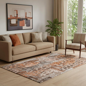 HomeRoots 5' X 8' Abstract Geometric Area Rug in Chili Red, Gray & Ivory - Durable, Washable & UV Protected! 650880