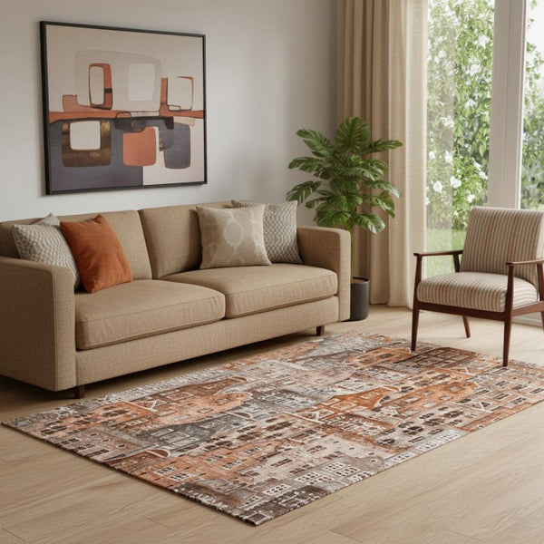 HomeRoots 5' X 8' Abstract Geometric Area Rug in Chili Red, Gray & Ivory - Durable, Washable & UV Protected! 650880