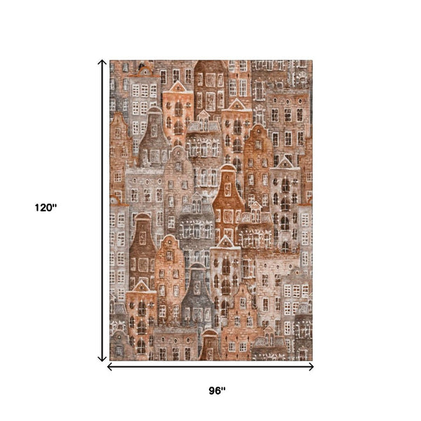 HomeRoots 8' X 10' Chili Red Gray Ivory Abstract Area Rug – Washable, UV Protected, Stylish & Durable Design 650882
