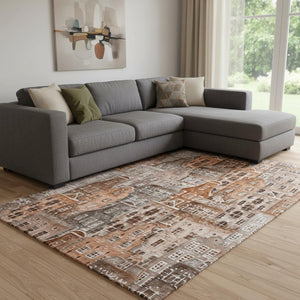 HomeRoots 8' X 10' Chili Red Gray Ivory Abstract Area Rug – Washable, UV Protected, Stylish & Durable Design 650882
