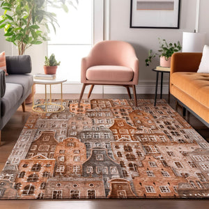 HomeRoots 10' Chili Red, Gray & Ivory Abstract Geometric Area Rug - Washable, UV Protected & Stain Resistant! 650884