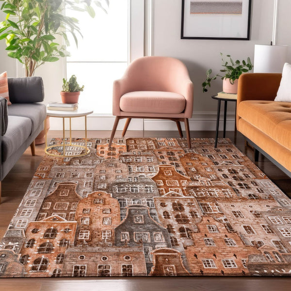 HomeRoots 10' Chili Red, Gray & Ivory Abstract Geometric Area Rug - Washable, UV Protected & Stain Resistant! 650884