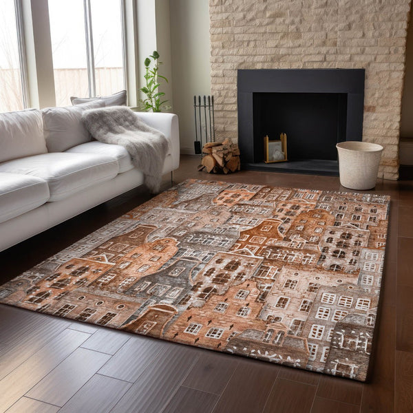 HomeRoots 10' Chili Red, Gray & Ivory Abstract Geometric Area Rug - Washable, UV Protected & Stain Resistant! 650884