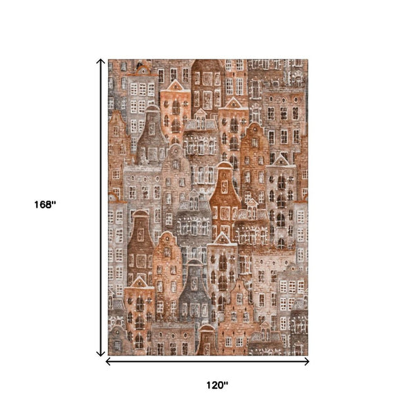 HomeRoots 10' Chili Red, Gray & Ivory Abstract Geometric Area Rug - Washable, UV Protected & Stain Resistant! 650884