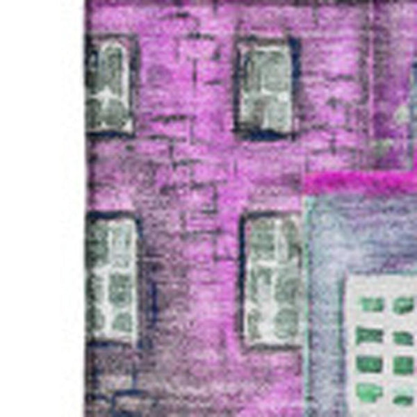 HomeRoots 5' X 8' Washable Abstract Geometric Area Rug in Vibrant Purple, Green & Pink with UV Protection 650886