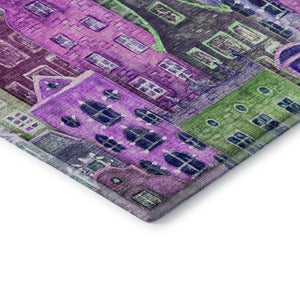 HomeRoots 8' Vibrant Purple, Green & Pink Abstract Round Rug - Washable, UV-Protected, Stain-Resistant Design! 650887
