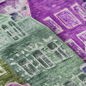 HomeRoots 8' Vibrant Purple, Green & Pink Abstract Round Rug - Washable, UV-Protected, Stain-Resistant Design! 650887