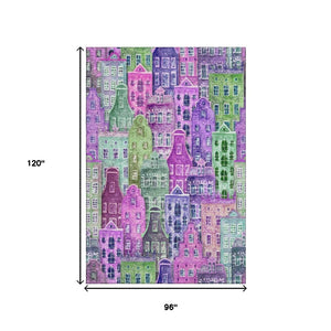 HomeRoots 8' X 10' Vibrant Purple, Green & Pink Abstract Geometric Area Rug - Washable & UV Protected Comfort 650888