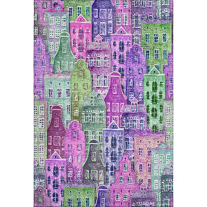 HomeRoots 9' X 12' Abstract Geometric Area Rug in Bold Purple, Green & Pink - Washable, UV-Protected Design! 650889