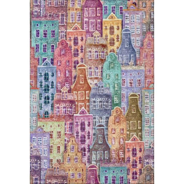 HomeRoots 5' X 8' Abstract Geometric Area Rug in Red, Blue & Lavender - Washable, UV-Protected & Stylish! 650892