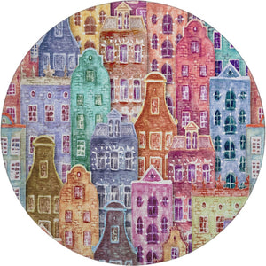 HomeRoots 8' Vibrant Abstract Geometric Round Rug - Washable, UV-Protected, Ideal for Living Rooms & Patios 650893