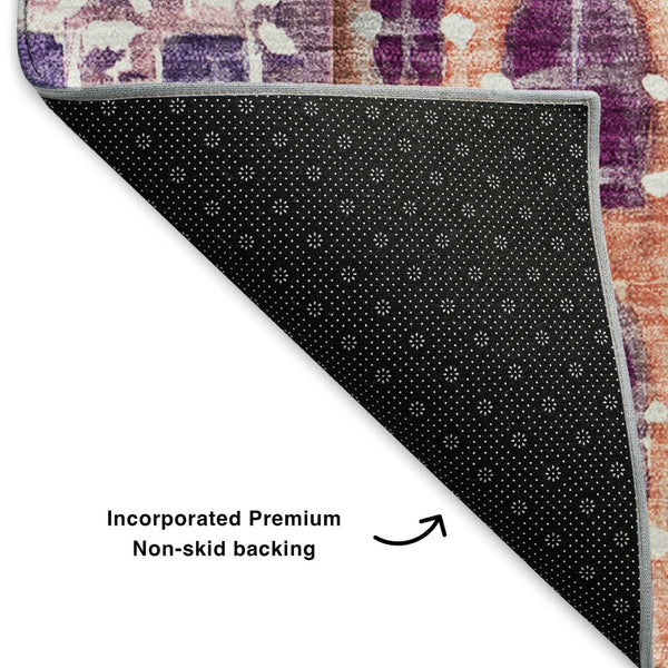 HomeRoots 8' Vibrant Abstract Geometric Round Rug - Washable, UV-Protected, Ideal for Living Rooms & Patios 650893