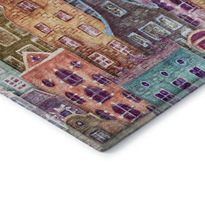 HomeRoots 8' Vibrant Abstract Geometric Round Rug - Washable, UV-Protected, Ideal for Living Rooms & Patios 650893