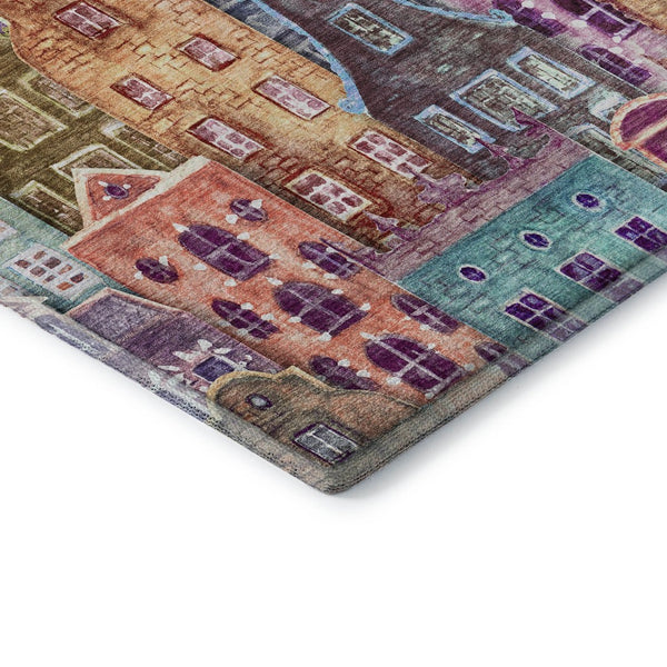 HomeRoots 8' Vibrant Abstract Geometric Round Rug - Washable, UV-Protected, Ideal for Living Rooms & Patios 650893