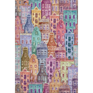 HomeRoots 10' Abstract Geometric Area Rug in Red, Blue & Lavender - Washable, UV-Protected & Kid-Friendly! 650896