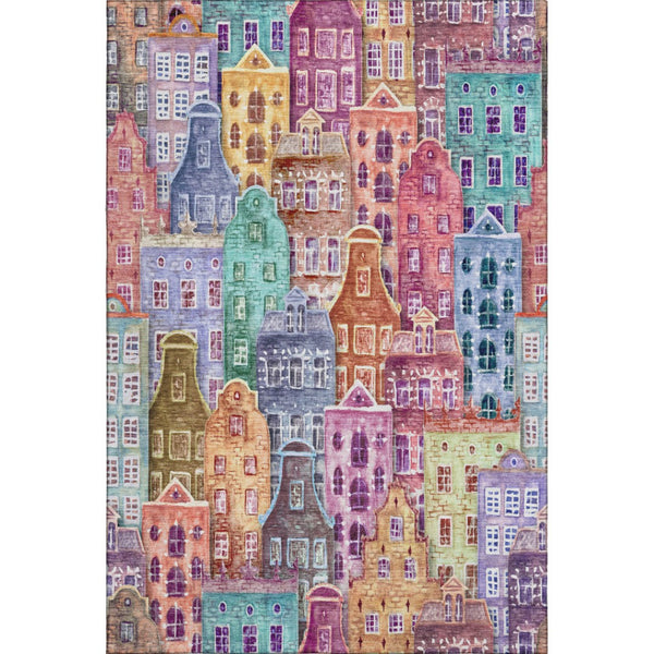 HomeRoots 10' Abstract Geometric Area Rug in Red, Blue & Lavender - Washable, UV-Protected & Kid-Friendly! 650896