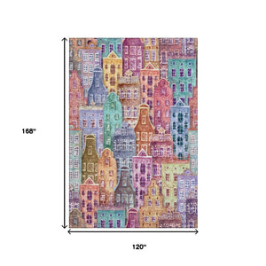 HomeRoots 10' Abstract Geometric Area Rug in Red, Blue & Lavender - Washable, UV-Protected & Kid-Friendly! 650896