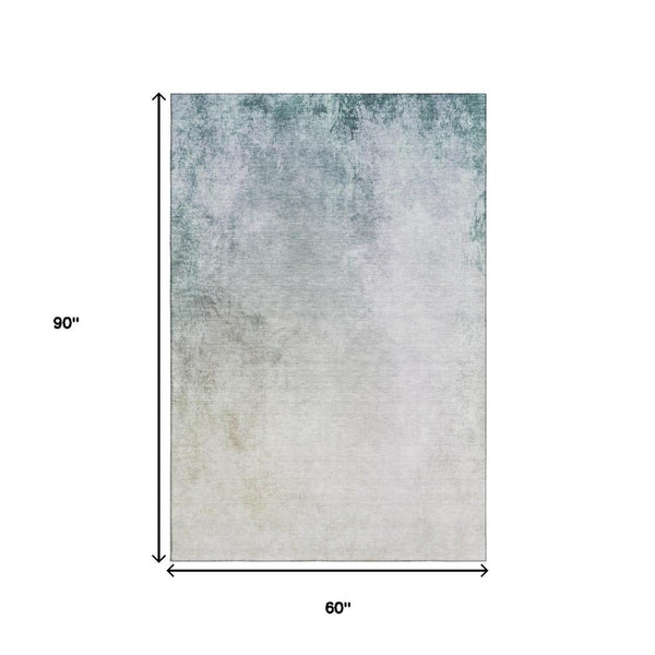 HomeRoots 5' X 8' Beige And Ivory Abstract Washable Area Rug - UV Protected, Durable, Stylish for Homes 650898