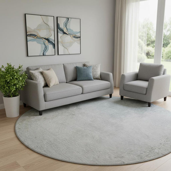 HomeRoots 8' Beige and Ivory Abstract Round Washable Rug with UV Protection for Modern High-Traffic Spaces 650899