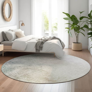HomeRoots 8' Beige and Ivory Abstract Round Washable Rug with UV Protection for Modern High-Traffic Spaces 650899