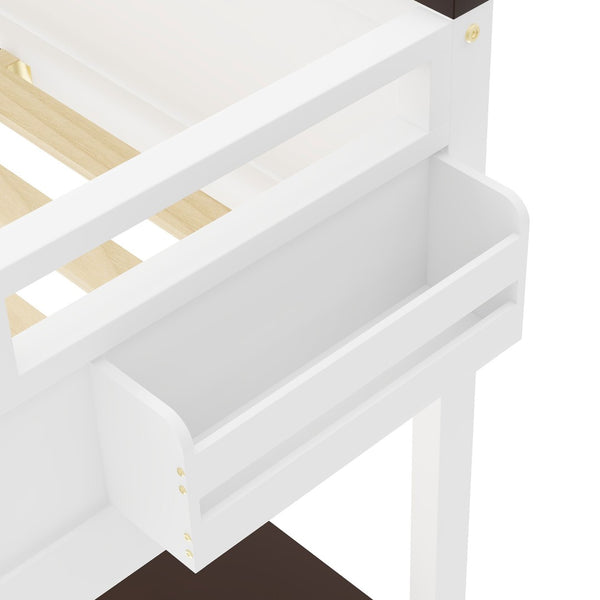 English Elm Queen Size Loft Bed With Desk, Usb Charging, Storage Box & Open Shelves For Organized Living Space N7090005002W-GIGA