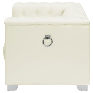 English Elm Earline Tuxedo Leatherette Accent Chair with Tufted Panels and Chrome Legs B062P441029