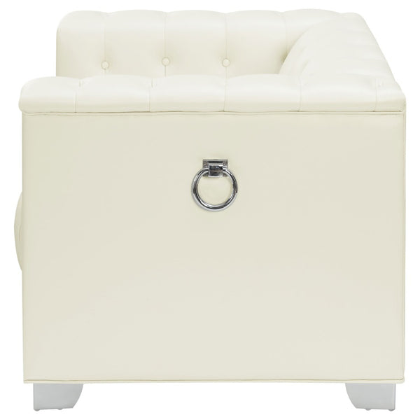 English Elm Earline Tuxedo Leatherette Accent Chair with Tufted Panels and Chrome Legs B062P441029