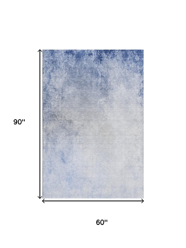 HomeRoots 5' X 8' Blue and Ivory Abstract Area Rug - Washable, UV Protected, Durable Design for High Traffic Areas 650904