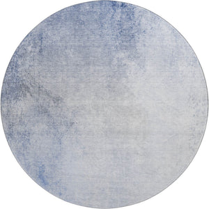 HomeRoots 8' Blue And Ivory Abstract Round Rug - Washable, UV Resistant, Stain-Proof for Modern Homes 650905