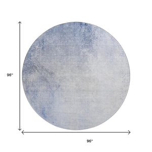 HomeRoots 8' Blue And Ivory Abstract Round Rug - Washable, UV Resistant, Stain-Proof for Modern Homes 650905