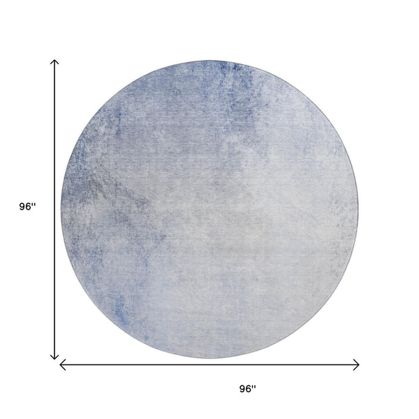 HomeRoots 8' Blue And Ivory Abstract Round Rug - Washable, UV Resistant, Stain-Proof for Modern Homes 650905