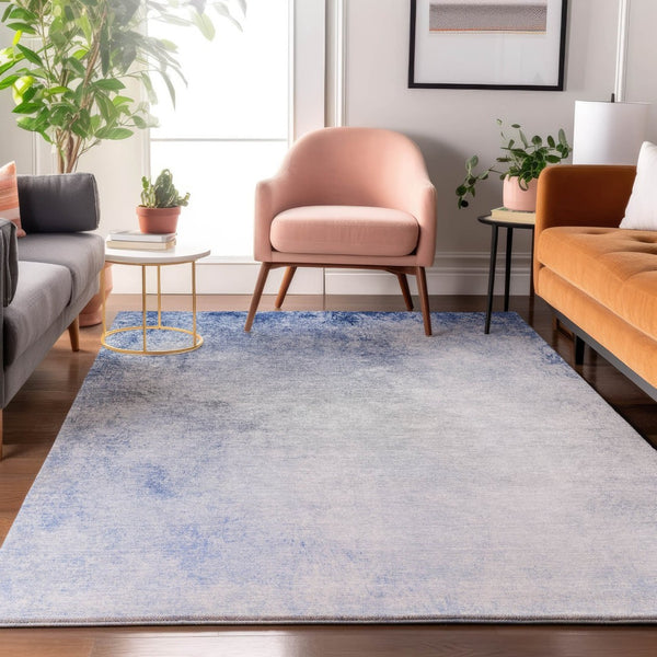 HomeRoots 9' X 12' Stylish Blue & Ivory Abstract Washable Area Rug with UV Protection for High-Traffic Spaces 650907