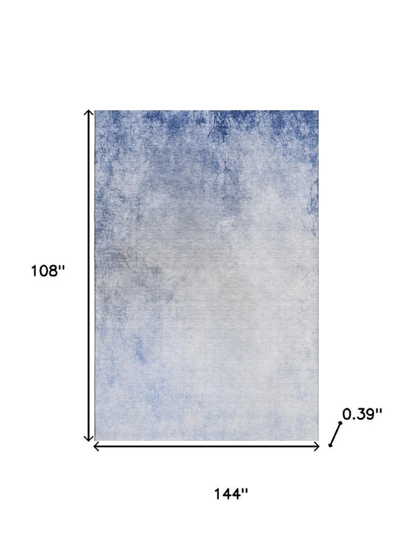 HomeRoots 9' X 12' Stylish Blue & Ivory Abstract Washable Area Rug with UV Protection for High-Traffic Spaces 650907