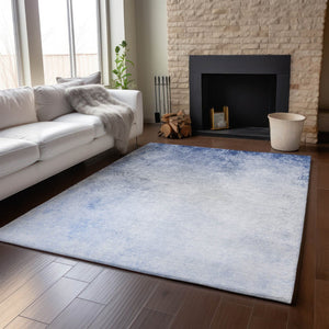 HomeRoots 9' X 12' Stylish Blue & Ivory Abstract Washable Area Rug with UV Protection for High-Traffic Spaces 650907