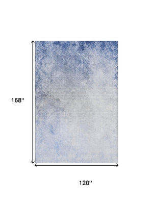 HomeRoots 10' Blue and Ivory Abstract Washable Area Rug – UV Protected, Durable, Ideal for High-Traffic Spaces 650908