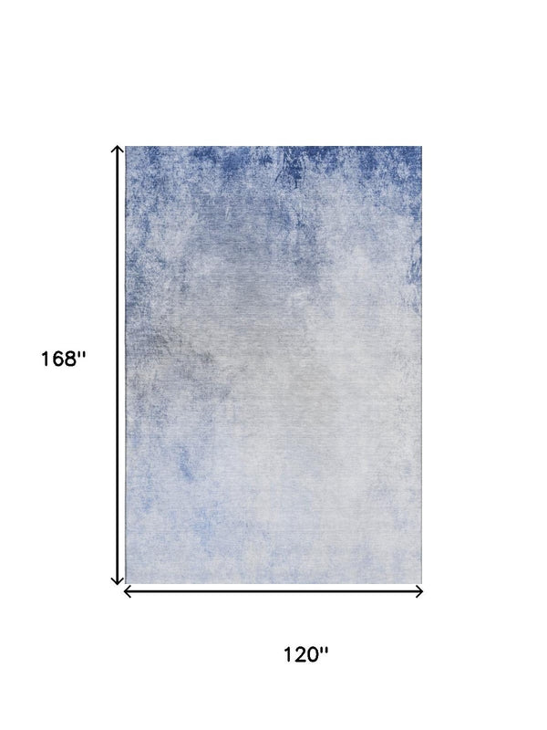 HomeRoots 10' Blue and Ivory Abstract Washable Area Rug – UV Protected, Durable, Ideal for High-Traffic Spaces 650908