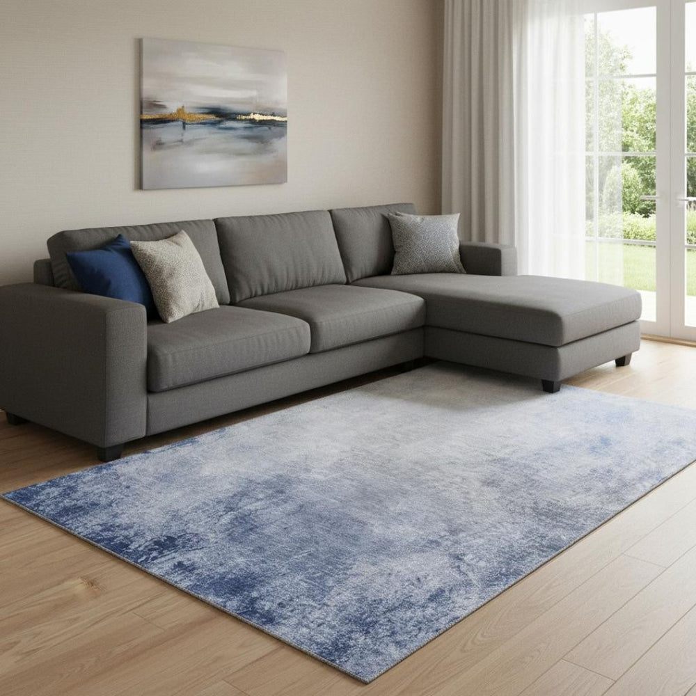 HomeRoots 10' Blue and Ivory Abstract Washable Area Rug – UV Protected, Durable, Ideal for High-Traffic Spaces 650908