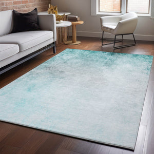 HomeRoots 5' X 8' Teal And Ivory Abstract Area Rug - Washable, UV Protected, Modern Design for Easy Care Spaces 650910
