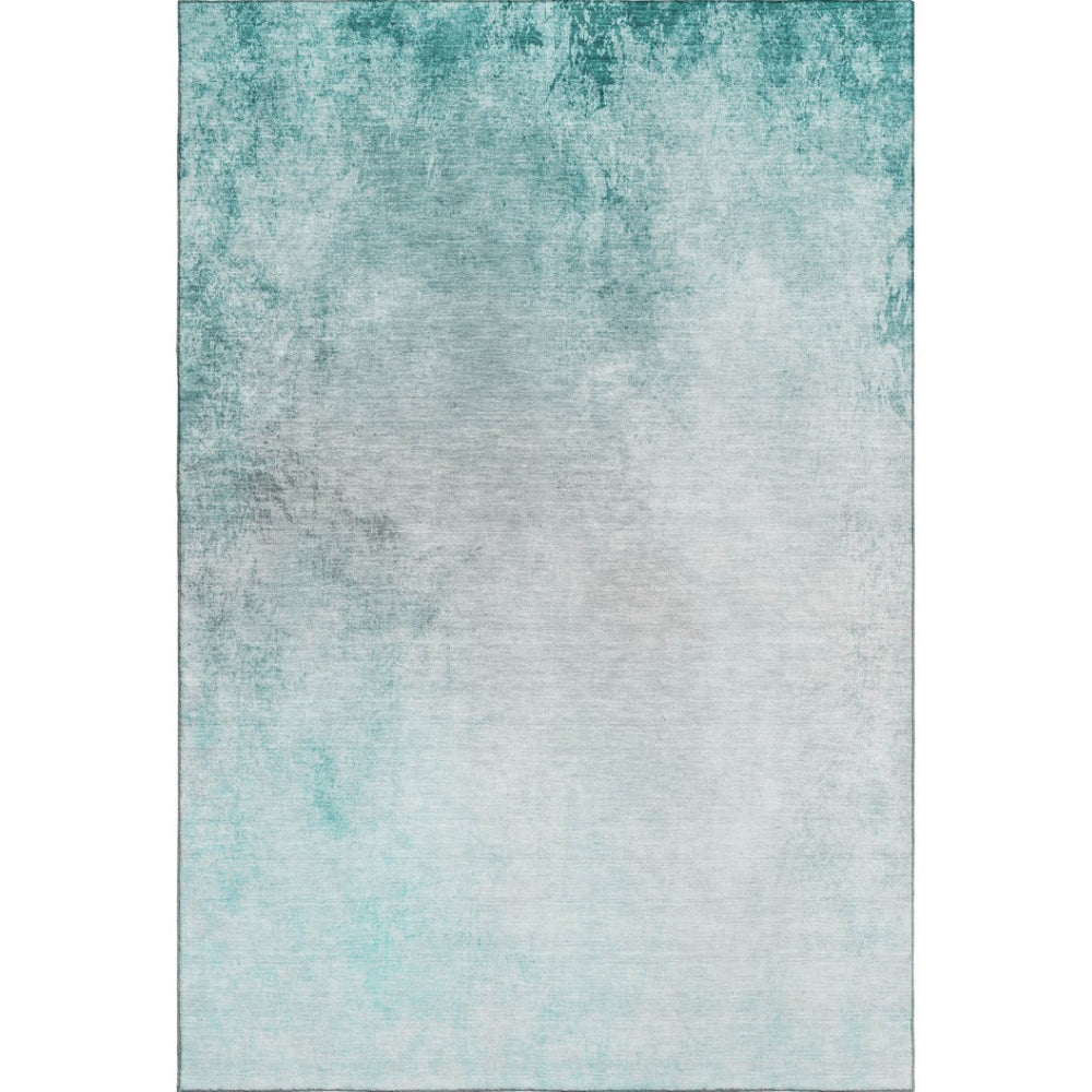 HomeRoots 5' X 8' Teal And Ivory Abstract Area Rug - Washable, UV Protected, Modern Design for Easy Care Spaces 650910