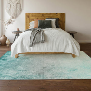 HomeRoots 5' X 8' Teal And Ivory Abstract Area Rug - Washable, UV Protected, Modern Design for Easy Care Spaces 650910