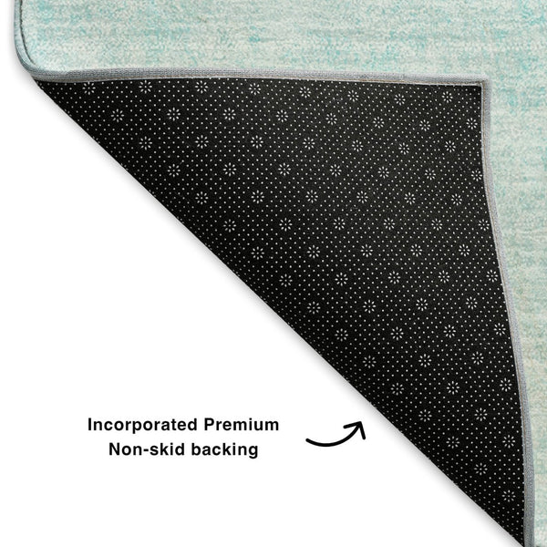 HomeRoots 8' Teal And Ivory Abstract Round Rug – Washable, UV-Protected, Stylish & Durable for Active Homes! 650911