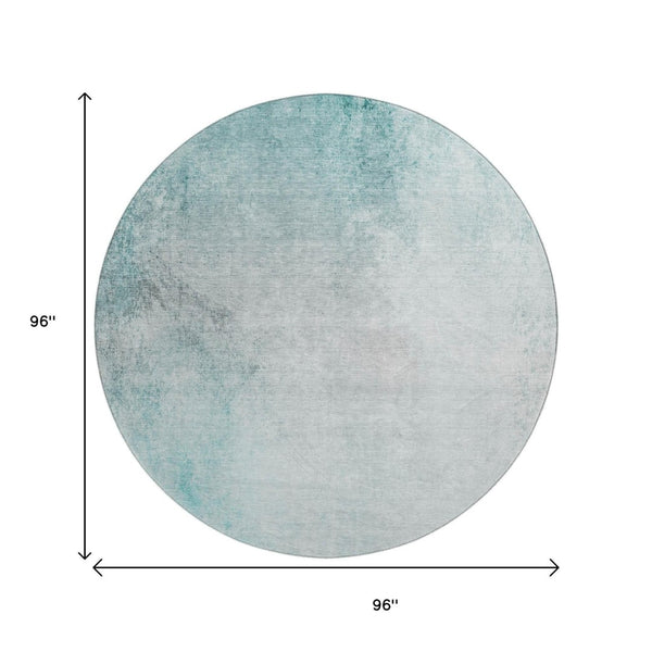 HomeRoots 8' Teal And Ivory Abstract Round Rug – Washable, UV-Protected, Stylish & Durable for Active Homes! 650911