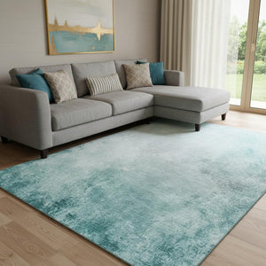HomeRoots 10' X 14' Teal and Ivory Abstract Area Rug - Washable, UV-Protected, Stain-Resistant for Modern Spaces 650914