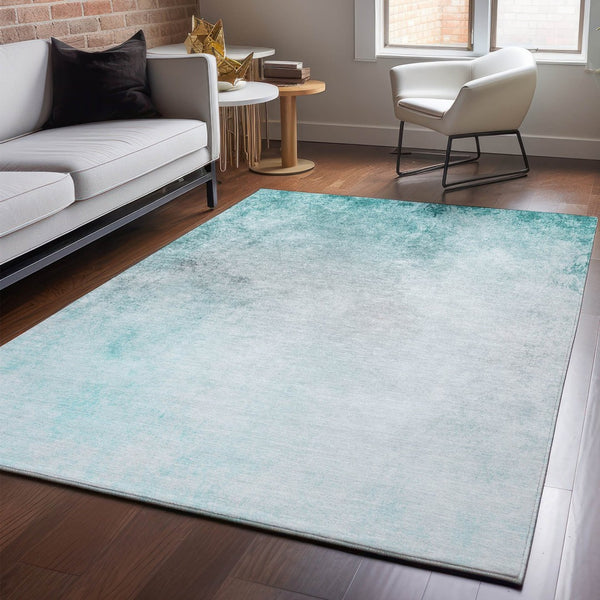 HomeRoots 10' X 14' Teal and Ivory Abstract Area Rug - Washable, UV-Protected, Stain-Resistant for Modern Spaces 650914