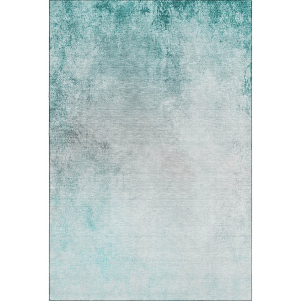 HomeRoots 10' X 14' Teal and Ivory Abstract Area Rug - Washable, UV-Protected, Stain-Resistant for Modern Spaces 650914