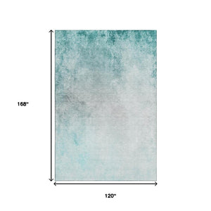 HomeRoots 10' X 14' Teal and Ivory Abstract Area Rug - Washable, UV-Protected, Stain-Resistant for Modern Spaces 650914