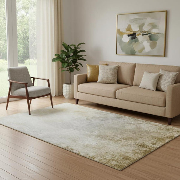 HomeRoots 5' X 8' Taupe and Ivory Abstract Washable Area Rug with UV Protection for Modern Living Spaces 650916