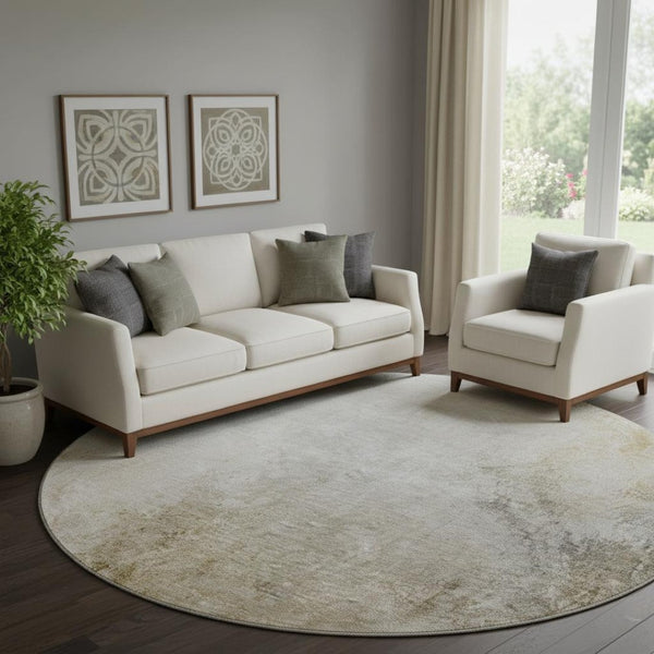 HomeRoots 8' Taupe and Ivory Round Rug - Washable, UV Protected, Durable, Ideal for Family Rooms & Play Areas 650917