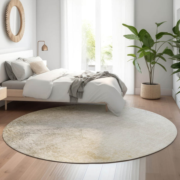 HomeRoots 8' Taupe and Ivory Round Rug - Washable, UV Protected, Durable, Ideal for Family Rooms & Play Areas 650917
